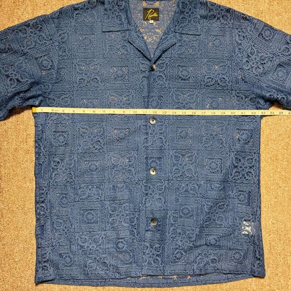 Needles Cabana Shirt Square Lace Cloth ButtonUp Blue Japan Nepenthes Large EUC - Picture 6 of 8
